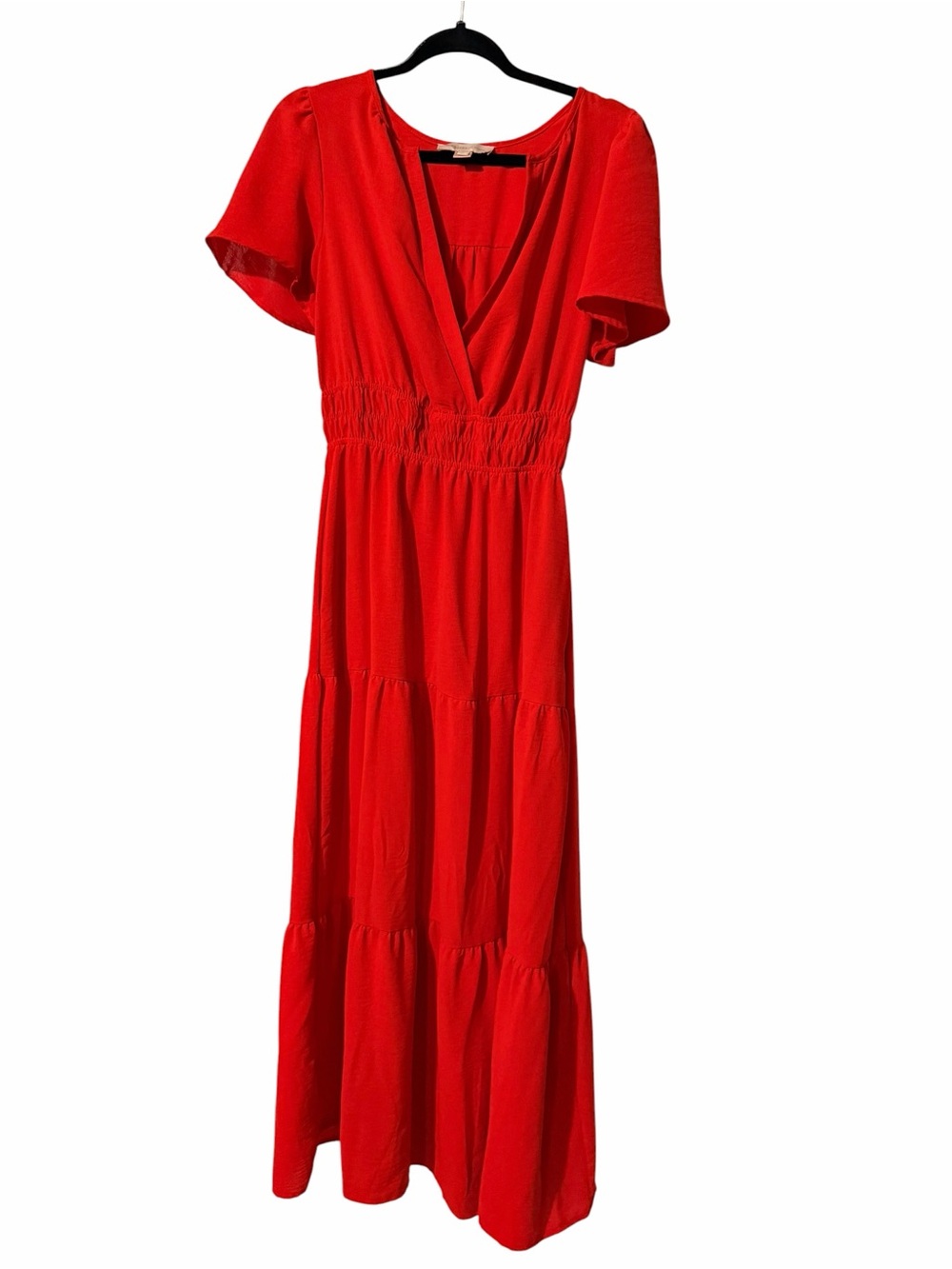 Red V-Neck Tiered Maxi Dress
